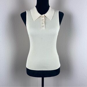 Nyland Shirt Womens Medium Sleeveless Ribbed Fitted Top Stretch Neutral Cream